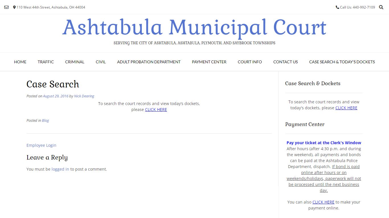 Case Search – Ashtabula Municipal Court