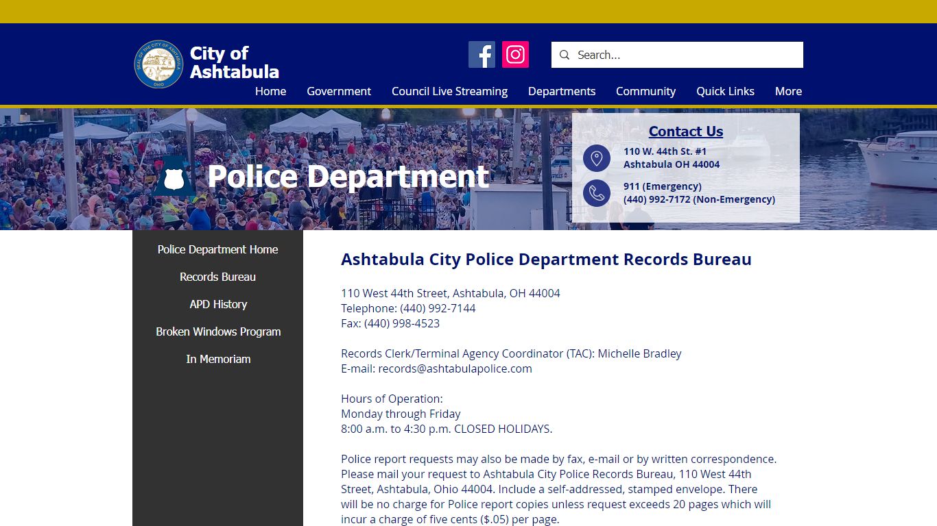 Records Bureau | City of Ashtabula | Ashtabula, OH